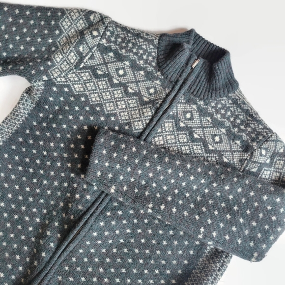 Vintage Land End Wool Fair Isle Full Zip Cardigan Sweater - Picture 9 of 16